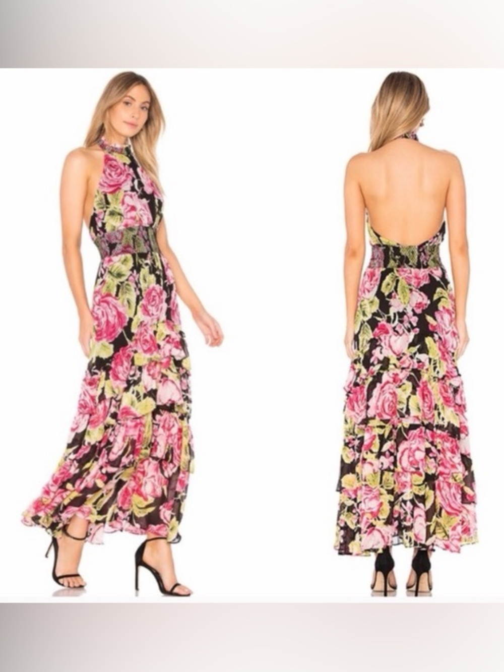 Free People In Full Bloom Floral Tiered Maxi Dress in Black Combo
Size XS